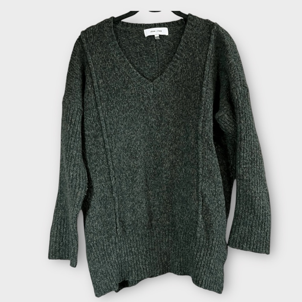 John + Jenn Marled Forest Alpaca Cotton Blend Oversized V-neck Sweater Size XL